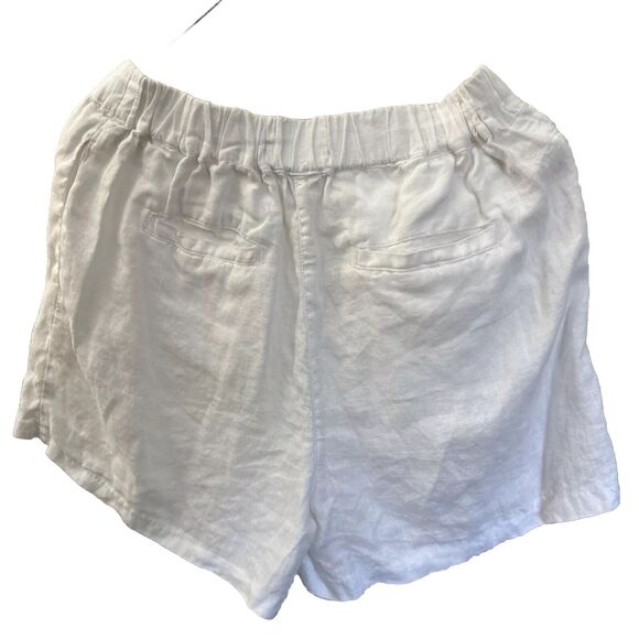 White Linen Short Women's Size S High Waist Pockets Size Small Flat Front - Picture 2 of 6